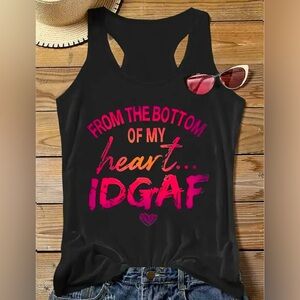 Black Graphic Tank Top with Pink and Orange Text